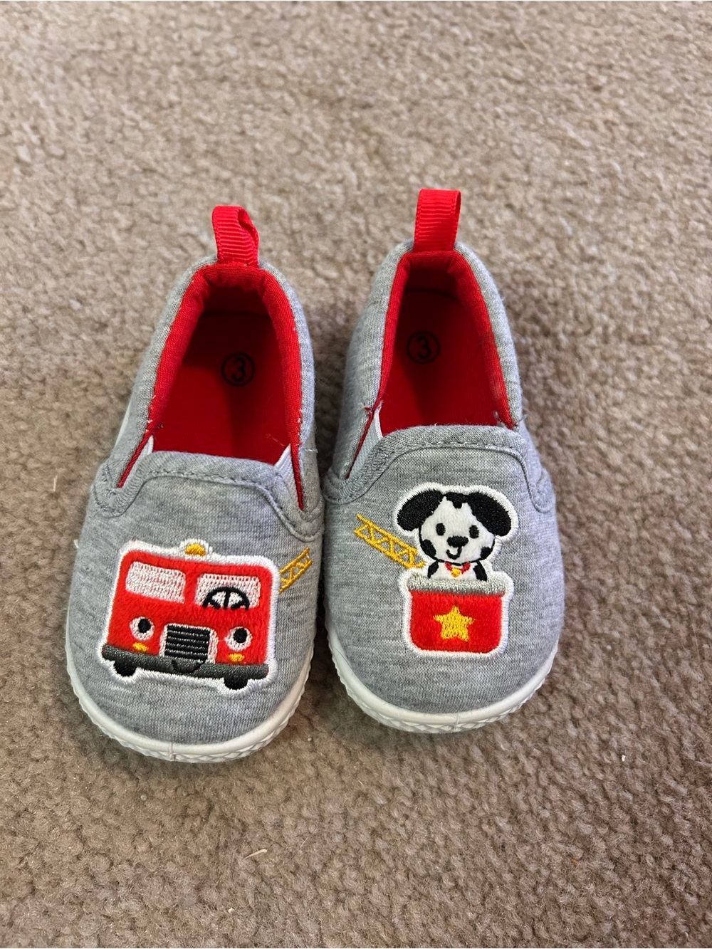 Kids Grey and Red Fire Truck Slip-On Shoes